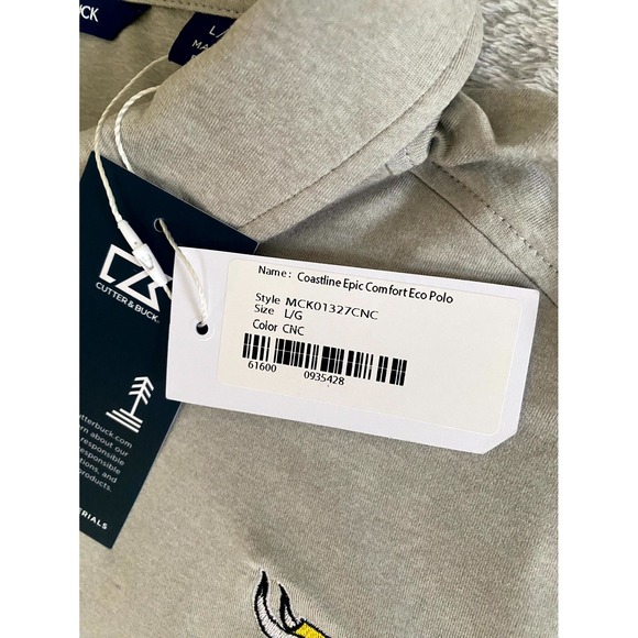 Cutter & Buck Coastline Epic Comfort Eco Polo Shirt Men L Gray Minnesota Vikings - Picture 3 of 7